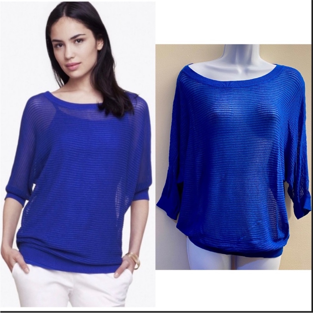 Express sweater dolman open knit net express top mesh cobalt blue top layering